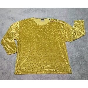 VTG Fashion Jouly New York Women's Embossed Velvet Tunic Top Size 2XL Gold Green